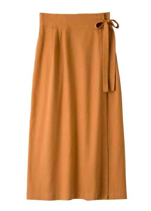 手織りオーガニックコットンヘリンボーンラップ風スカート