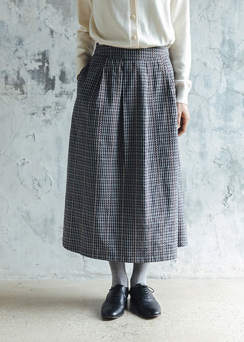手織りオーガニックコットンチェックサイドボタンスカート