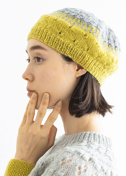 手編み透かしフェアアイルベレー帽